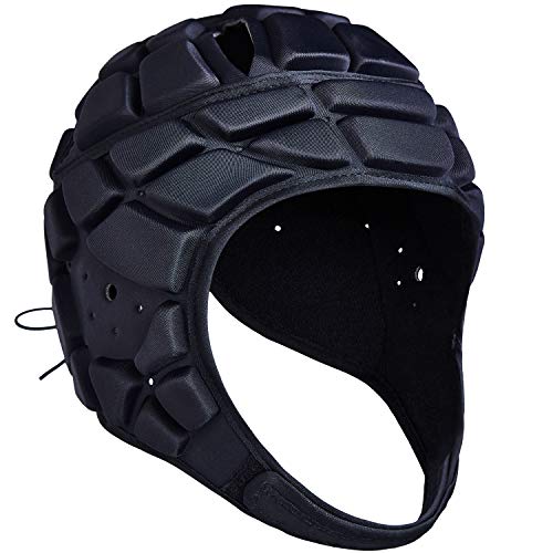 COOLOMG Soft Padded Headgear 7v7 Soft Shell Head Protector Goalkeeper Adjustable Soccer Goalie Helmet Support Rugby Flag Football Helmet Youth Adults (Head Circumference 53-62cm)