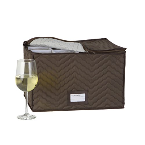 Wine Glass Goblets Deluxe china Storage Chest- Holds 12 Stemware Glasses-Brown Quilted Microfiber fabric-Protect your valuable glassware from scratches and cracks–by Richards Homeware