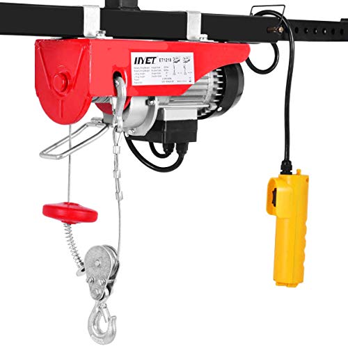 Goplus 440LBS Lift Electric Hoist Crane Remote Control Power System, Carbon Steel Wire Overhead Crane Garage Ceiling Pulley Winch w/Emergency Stop Switch, UL Approval