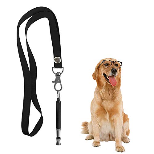 Hivernou Dog Whistle to Stop Barking,Adjustable Pitch Ultrasonic Dog Training Whistle Silent Bark Control for Dogs- 1 Pack Black Dog Whistle with 1 Free Lanyard Strap