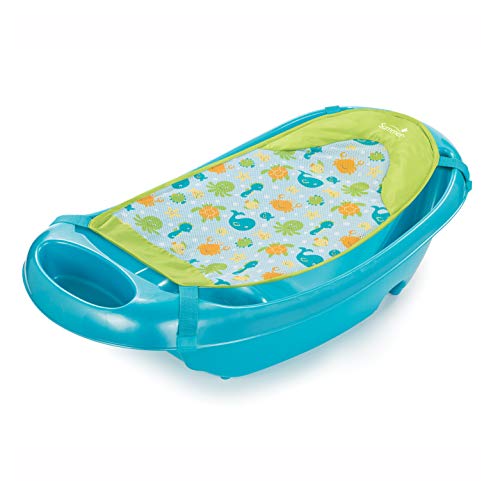 Summer Splish 'n Splash Newborn to Toddler Tub (Blue) – 3-Stage Tub for Newborns, Infants, and Toddlers – Includes Fabric Newborn Sling, Cushioned Support, Parent Assist Tray, and a Drain Plug