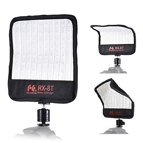 Fomito Falconeyes RX-8T Foldable Roll-Flex LED Light Kit 5600K CRI95 Flexible Cloth On-Camera Lamp Daylight Splash-Proof for Video Stuido Photography Lighting
