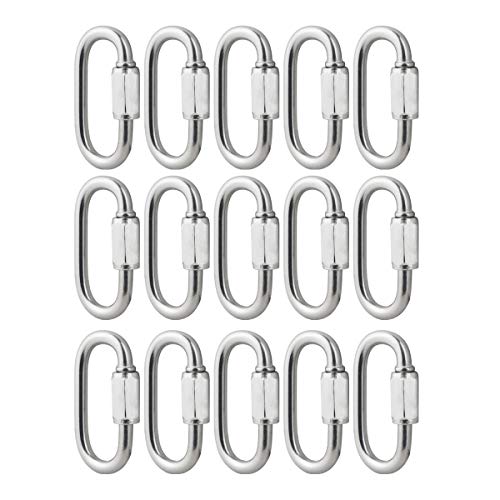 BNYZWOT 304 Stainless Steel Quick Links D Shape Locking Quick Chain Repair Links M3.5 1/8 inch Pack of 15