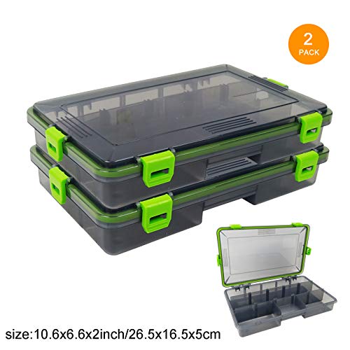 2PACK Aventik Transparent Plastic Waterproof Fly Box Storage with Adjustable Dividers Hold Terminal Fishing Tackle and Lures 10.6X6.6X2inch/26.5cmX16.5cmX 5cm