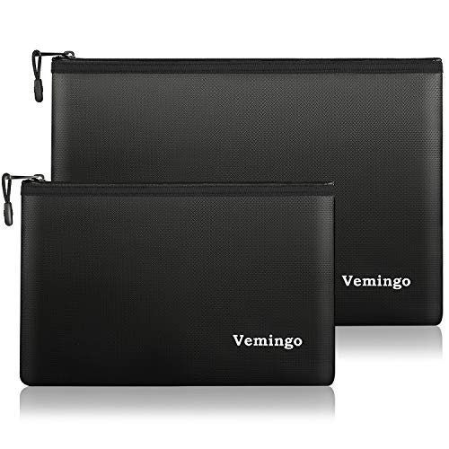 Upgraded Fireproof Document Bag 2 Pack, Vemingo Waterproof Fireproof Safe Storage Pouch for Money Cash, Document Files, Jewelry