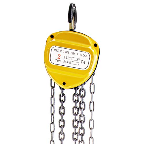 BestEquip Chain Hoist 4400lbs/2ton Chain Block Hoist Manual Chain Hoist 3m/10ft Block Chain Hand Chain Lifting Hoist w/Two Hooks Chain Pulley Tackle Hoist Winch Lifting Pulling Equipment Yellow