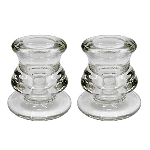 NIGHTKEY Clear Glass Taper Candle Holder, Decorative Taper Candlestick Holder for Wedding, Dinning, Party, Set of 2