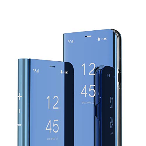 HMTECH Samsung Galaxy Note 8 case Design Clear View Slim Luxury Shiny Electroplate Plating Mirror Full Body Protective Flip Folio Stand Cover for Samsung Galaxy Note 8 PU Mirror:Blue MX
