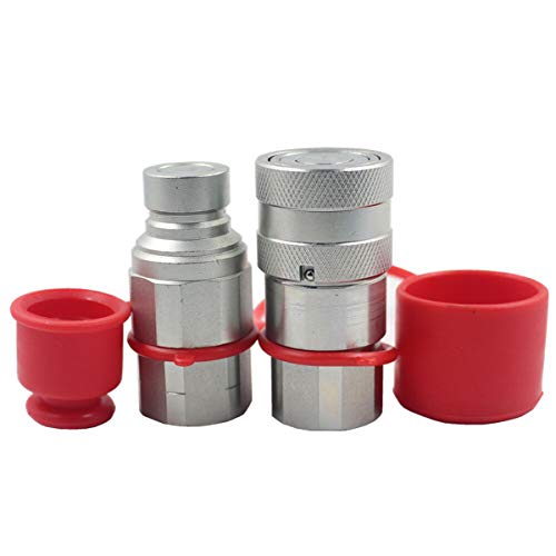 LSQ-FF-04 1/2' Skid Steer Bobcat Flat Face Hydraulic Quick Disconnect Coupling NPT1/2 Set Quick Connect Couplers with Red Dust Caps
