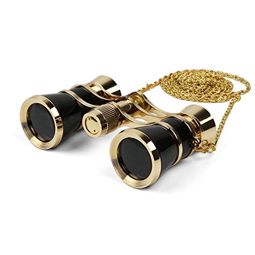 Kingscope 3X25 Vintage Opera Glasses Binoculars for Theater Musical Concert (Black, with Chain)