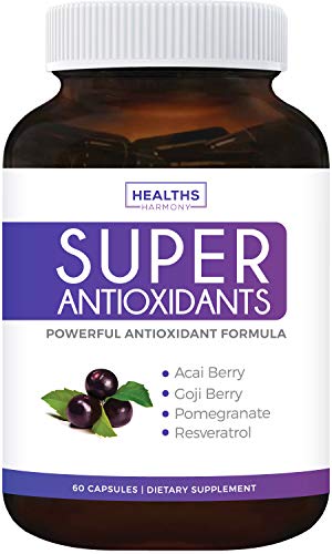 Super Antioxidant Supplement - Powerful Super Food Antioxidants Blend - Acai Berry, Goji Berry, Pomegranate & Trans Resveratrol - Natural Herbal, Fruit Formula - Skin Care - 60 Capsules