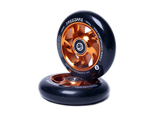 FREEDARE Scooter Wheels 100mm Pro Stunt Scooter Replacement Wheels with ABEC Bearings(Orange, Set of 2)
