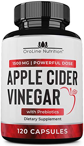 Organic Apple Cider Vinegar Capsules (120 Capsules | 1500 mg) with Prebiotics | Apple Cider Vinegar Pills | Fiber Supplement for Immune Support & Gut Health