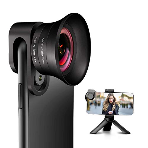 Phone Camera Lens Pro with Tripod - ANGFLY 4K HD 2 in 1 Aspherical Wide Angle Lens & Super Macro Lens,Clip-On Cell Phone Camera Lenses Compatible with iPhone,Android,Samsung Mobile Phones and Tablets