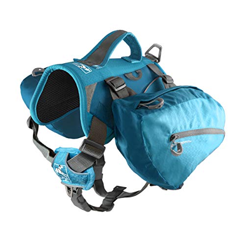 Kurgo Baxter Dog Backpack, Dog Saddlebag, Dog Pack, Adjustable Saddlebag for Hiking, Walking, Running, Camping, Coastal Blue