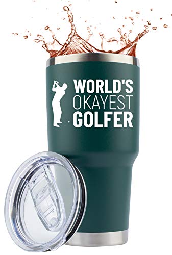 JENVIO Golf Gifts For Men | 30 Ounce Worlds Okayest Golfer Stainless Steel Travel Tumbler Mug with Lid for Hot Coffee and Cold Drinks