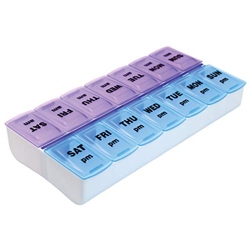 Apex Twice-A-Day Weekly Pill Organizer, Weekly Pill Organizer, 2 Times a Day Color-Coded, Easy-Open, See-Through Lids, Organize Medication or Vitamins by AM, PM or Morning and Bedtime, Assorted