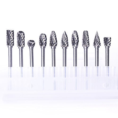 Atoplee 10pcs 1/8' Shank Tungsten Steel Solid Carbide Rotary Files Diamond Burrs Set Fits Rotary Tool for Woodworking Drilling Carving Engraving
