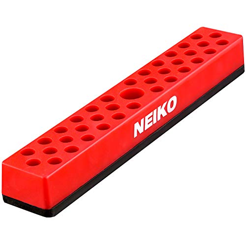 Neiko 02449A Hex Bit Holder Rack with Strong Magnetic Base, 37 Hole Organizer | 1/4-Inch Hex Bit and Drive Bit Adapter, Red Model