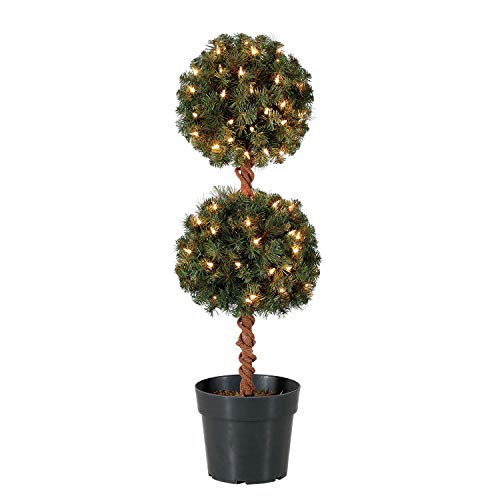 Home Heritage 3 Foot Artificial Topiary Tree w/Clear Lights for Entryway Decor