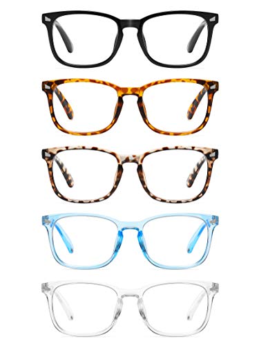 CCVOO 5 Pack Blue Light Blocking Reading Glasses Women/Men, Anti UV Ray Readers Fashion Nerd Eyeglasses with Spring Hinge(Mix, 1.5)