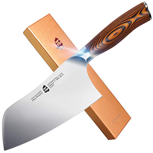 TUO Vegetable Cleaver- Chinese Chef’s Knife - Stainless Steel Kitchen Cutlery - Pakkawood Handle - Gift Box Included - 7 inch - Fiery Phoenix Series