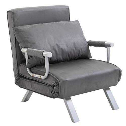 HOMCOM Single Person Folding 5 Position Steel Convertible Sleeper Bed Chair - Grey