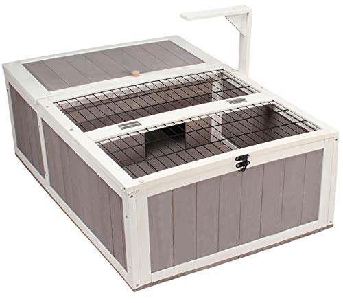ROCKEVER Wooden Tortoise House Reptile Habitat Indoor/Outdoor, Safe Turtle Box with Wire Grate