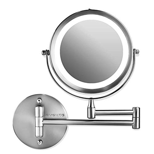 Ovente Wall Mounted Vanity Makeup Mirror 7 Inch with 10X Magnification and LED Light, 360 Degree Swivel Rotation with Distortion Free View, 4 AAA Batteries Operated, Polished Chrome (MFW70CH1X10X)