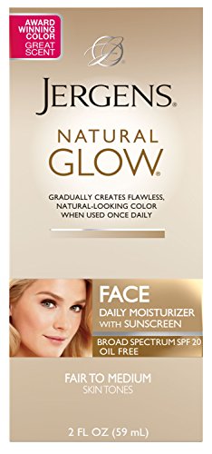 Jergens Natural Glow Oil-free SPF 20 Face Moisturizer, Self Tanner, Fair to Medium Skin Tone Sunless Tanning, 2 Ounce Daily Facial Sunscreen, Featuring Broad Spectrum Protection Across UVA and UVB