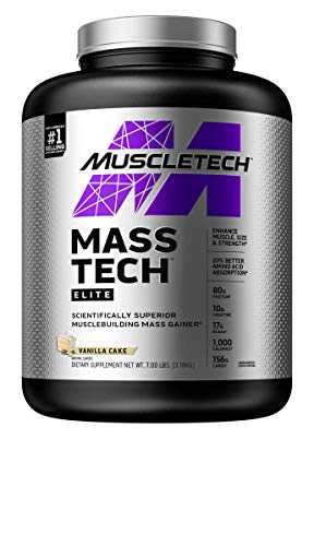 MuscleTech Mass-Tech Elite Whey Protein Powder | Max-Protein Mass Gainer + Creatine Monohydrate for Muscle Size & Strength | 80g of Protein, 10g of Creatine | Vanilla, 7 Pounds (packaging may vary)
