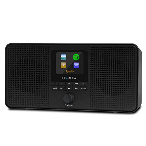 LEMEGA IR4 Stereo Portable Internet Radio,FM Digital Radio,WIFI,Spotify Connect,Bluetooth,Dual Alarms&Cock,Kitchen/Sleep/Snooze Timer,40 Pre-sets,Headphones,Built-in Battery and USB Powered-Pure Black