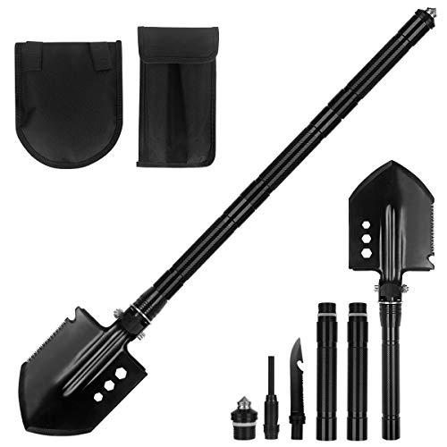 OSPACE Camping Shovel, Survival Shovel with Wood Saw Edge, Tactical Entrenching Tool for Outdoor Hunting, Camping, Hiking, Emergency Situations