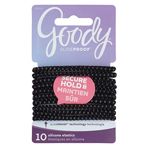 Goody Hair SlideProof Hair Tie Elastics, 4mm, Black, 10-count
