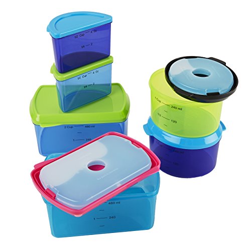 Fit & Fresh Kids' Reusable Lunch Box Container Set with Built-In Ice Packs, 14-Piece Healthy Lunch and Snack Kit, BPA-Free Microwave Safe, Portion Control