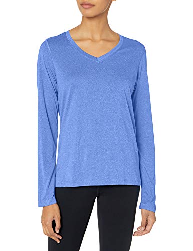 Hanes Women's Sport Cool Dri Performance Long Sleeve V-Neck Tee, Awesome Blue Heather, X Large