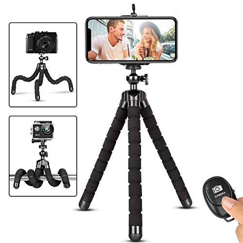 Phone Tripod, Flexible iPhone Tripod and Portable Adjustable Tripod with Wireless Remote and Universal Clip Mount Camera Tripod, Travel Tripod,Tabletop Tripod Compatible with iPhone/Android