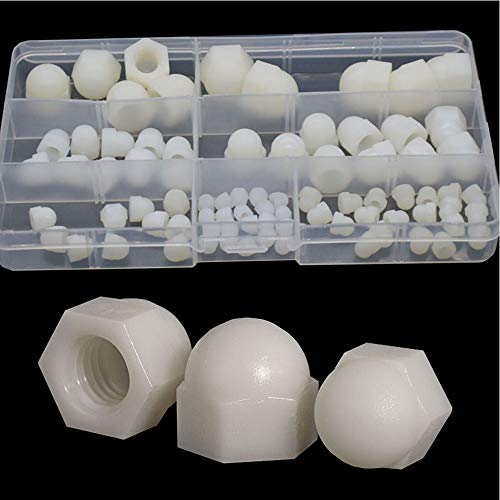 Nylon Acorn Nut Metric Thread Inner Threaded Protection Cover Hex Shaped Cap Nut M3 M4 M5 M6 M8 M10 M12 Assortment Kit White 80pcs