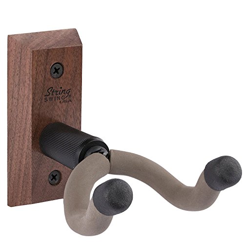 String Swing CC01K-BW Guitar Hanger and Guitar Wall Mount Bracket Holder for Acoustic and Electric Guitars Black Walnut