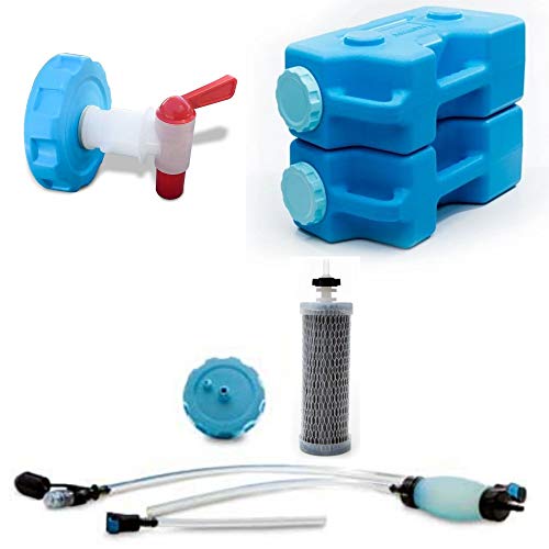 Emergency Drinking Water Kit - AquaBrick Water Purification System, 2 Containers & Spigot. Portable Water Filter for Camping, Survival, Purifies Tap Water, Removes Bacteria, Viruses, Protozoan, Lead