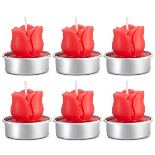 COCOMOON Romantic Rose Tealight Candles,Valentine's Day Party Gifts,6 Pieces Handmade Delicate Succulent Cactus Candles for Party Wedding Spa Home Decoration