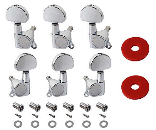 YMC TP20 Series 6 Pieces Guitar Parts 3 Left 3 Right Machine Heads Knobs Guitar String Tuning Pegs Machine Head Tuners for Electric or Acoustic Guitar With 2pcs Strap Locks,Chrome