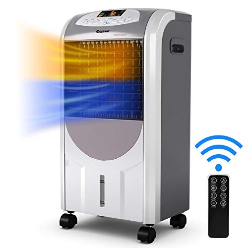 GOFLAME Air Cooler and Heater, Portable Evaporative Air Conditioner Fan Filter Humidifier with Ice Crystal Box, Remote Control, Adjustable 3 Fan Speed, Compact Air Cooler for Indoor Home Office Dorms