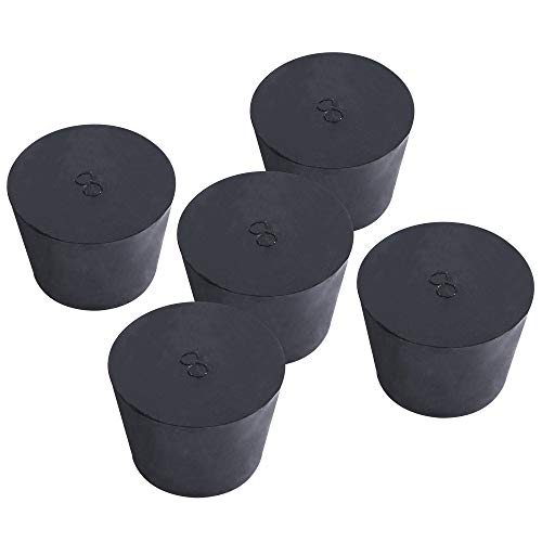 5 Pack (Same Size) Solid Rubber Stoppers - Size #8-42mm (1.65in) x 32mm (1.25in) - 30mm (1.18in) Long - Black Lab Plug