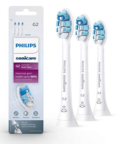 G2 Optimal Gum Care Standard Sonic Toothbrush Heads Replacement Compatible with Philips Sonicare DiamondClean,ProtectiveClean,HealthyWhite, FlexCare,Essence+ Handles,HX9033/65,White,3-pack