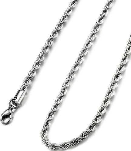 FIBO STEEL 4MM Stainless Steel Twist Rope Chain Necklace for Men Women,20 inches