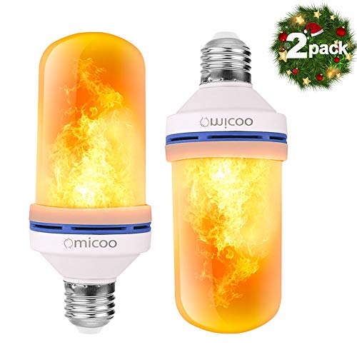 Omicoo LED Flame Effect Light Bulb (2 Pack), 4 Modes Flame Light Bulbs with Gravity Sensor, E26 A19 Base, Vintage Flame Bulb for Atmosphere Festival Christmas Decoration