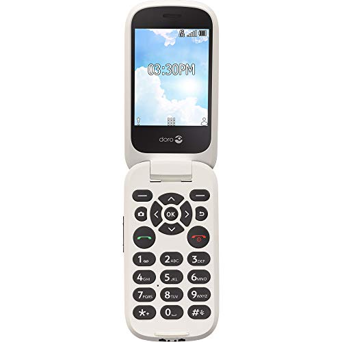 Doro (7050TL) Flip Easy-to-Use Cell Phone for Seniors (White) by Tracfone