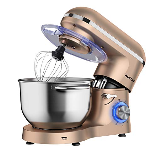 Aucma Stand Mixer,6.5-QT 660W 6-Speed Tilt-Head Food Mixer, Kitchen Electric Mixer with Dough Hook, Wire Whip & Beater (6.5QT, Champagne)