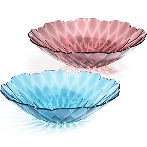 Ganamoda Modern Fruit Bowls Set, Decorative Fruit Vegetable Snack Serving Bowls for Home, Kitchen, Wedding, Xmas, Party, Holiday Dinners Centerpiece Bowl, 1 Ruby Red and 1 Sapphire Blue